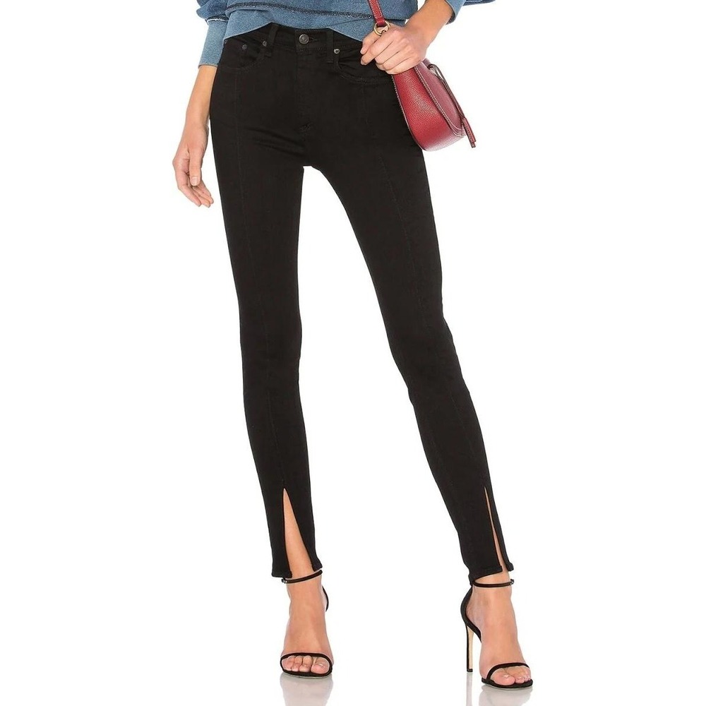 Rag & Bone‎ Women's High Rise Yuki Skinny Jeans Coal Bar Black Split Hem 24 #10
